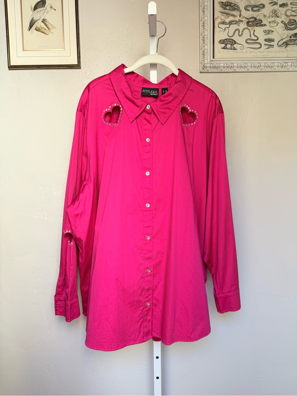 Attitudes by Renee Hot Pink Heart Cutout Button-Down Shirt Plus Size 3X